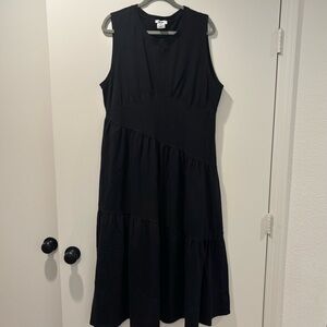 DKNY Black Tiered Stretch Cotton Maxi Dress XL